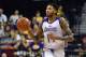 LAS VEGAS, NV - JULY 07: Brandon Ingram #14 of the Los Angeles Lakers brings the ball up the court against the Los Angeles Clippers during the 2017 Summer League at the Thomas & Mack Center on July 7, 2017 in Las Vegas, Nevada. The Clippers won 96-93 in