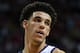 LAS VEGAS, NV - JULY 16: Lonzo Ball #2 of the Los Angeles Lakers stands on the court during a semifinal game of the 2017 Summer League against the Dallas Mavericks at the Thomas & Mack Center on July 16, 2017 in Las Vegas, Nevada. Los Angeles won 108-98.