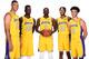 EL SEGUNDO, CA - SEPTEMBER 25: Brook Lopez #11, Julius Randle #30, Luol Deng #9, Lonzo Ball #2 and Brandon Ingram #14 of the Los Angeles Lakers pose for a portrait during media day at UCLA Health Training Center on September 25, 2017 in El Segundo, Calif