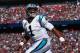FOXBORO, MA - OCTOBER 01: Cam Newton #1 of the Carolina Panthers reacts after throwing a touchdown pass to Devin Funchess #17 (not pictured) during the third quarter against the New England Patriots at Gillette Stadium on October 1, 2017 in Foxboro, Mass
