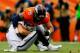 DENVER, CO - OCTOBER 1: Defensive end Derek Wolfe #95 of the Denver Broncos sacks quarterback Derek Carr #4 of the Oakland Raiders at Sports Authority Field at Mile High on October 1, 2017 in Denver, Colorado. (Photo by Justin Edmonds/Getty Images)