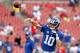 TAMPA, FL - OCTOBER 1: Quarterback Eli Manning #10 of the New York Giants warms up before the start of an NFL football game against the Tampa Bay Buccaneers on October 1, 2017 at Raymond James Stadium in Tampa, Florida. (Photo by Brian Blanco/Getty Image