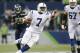 SEATTLE, WA - OCTOBER 01: Jacoby Brissett #7 of the Indianapolis Colts points as he rushes for 25 yards in the second quarter of the game against the Seattle Seahawks at CenturyLink Field on October 1, 2017 in Seattle, Washington. (Photo by Jonathan Ferre