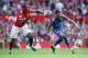MANCHESTER, ENGLAND - AUGUST 26: Paul Pogba of Manchester United and Riyad Mahrez of Leicester City during the Premier League match between Manchester United and Leicester City at Old Trafford on August 26, 2017 in Manchester, England. (Photo by Robbie Ja