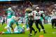 LONDON, ENGLAND - OCTOBER 01: Alvin Kamara of the New Orleans Saints celebrates his touchdown during the NFL match between New Orleans Saints and Miami Dolphins at Wembley Stadium on October 1, 2017 in London, England. (Photo by Clive Rose/Getty Images)