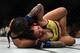 LAS VEGAS, NV - OCTOBER 07: (L-R) Mara Romero Borella of Italy secures a rear choke submission against Kalindra Faria of Brazil in their women's flyweight bout during the UFC 216 event inside T-Mobile Arena on October 7, 2017 in Las Vegas, Nevada. (Phot