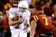AMES, IA - SEPTEMBER 28: Quarterback Shane Buechele #7 of the Texas Longhorns scrambles for yards as linebacker Joel Lanning #7, and defensive end Eyioma Uwazurike #50 of the Iowa State Cyclones put pressure on in the second half of play against the Iowa