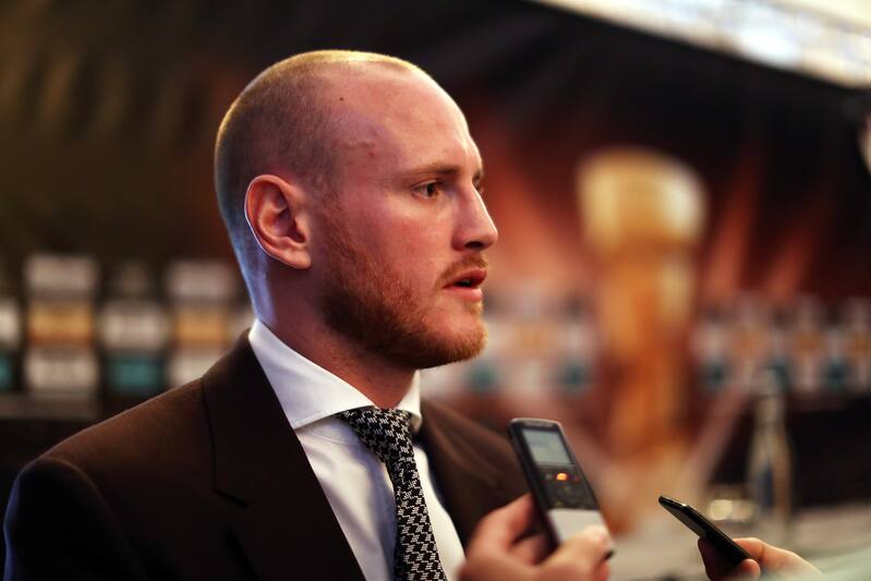 LONDON, ENGLAND - SEPTEMBER 01: George Groves talks to the media during a press conference ahead of the World Boxing Super Series fight between George Groves and Jamie Cox on September 1, 2017 in London, England. (Photo by Bryn Lennon/Getty Images)