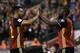 Belgium's forward Romelu Lukaku (R) celebrates after scoring during the FIFA World Cup 2018 qualification football match between Belgium and Cyprus, at the King Baudouin Stadium, on October 10, 2017 in Brussels. / AFP PHOTO / JOHN THYS (Photo credi