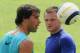 Ruud van Nistelrooy and Wayne Rooney training together for Manchester United.