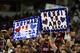 MIAMI GARDENS, FL - JULY 29: Fans of FC Barcelona hold up banners for Neymar of FC Barcelona and Lionel Messi of FC Barcelona during the International Champions Cup 2017 match between Real Madrid and FC Barcelona at Hard Rock Stadium on July 29, 2017 in