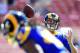 LOS ANGELES, CA - OCTOBER 08: Jared Goff #16 of the Los Angeles Rams warms up before the game against the Seattle Seahawks at Los Angeles Memorial Coliseum on October 8, 2017 in Los Angeles, California. (Photo by Harry How/Getty Images)