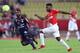 Monaco's French midfielder Thomas Lemar (R) vies with Montpellier's French midfielder Stephane Sessegnon (L) during the French L1 football match Monaco vs Montpellier on september 29, 2017 at the 'Louis II' Stadium in Monaco. / AFP PHOTO / VALERY HACHE