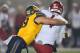 BERKELEY, CA - OCTOBER 13: Jordan Kunaszyk #59 of the California Golden Bears sacks quarterback Luke Falk #4 of the Washington State Cougars during the fourth quarter of their NCAA football game at California Memorial Stadium on October 13, 2017 in Berk