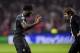 MADRID, SPAIN - SEPTEMBER 27: Michy Batshuayi (l) of Chelsea FC celebrates with coach Antonio Conte during the UEFA Champions League 2017-18 match between Atletico de Madrid and Chelsea FC at the Wanda Metropolitano on 27 September 2017, in Madrid, Spain.