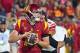 LOS ANGELES, CA - OCTOBER 14: Quarterback Sam Darnold #14 of the USC Trojans passes the ball in the first half of the game against the Utah Utes at the Los Angeles Memorial Coliseum on October 14, 2017 in Los Angeles, California. (Photo by Jayne Kamin-O