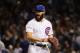 CHICAGO, IL - OCTOBER 18: Jake Arrieta #49 of the Chicago Cubs reacts in the middle of the sixth inning against the Los Angeles Dodgers during game four of the National League Championship Series at Wrigley Field on October 18, 2017 in Chicago, Illinois.