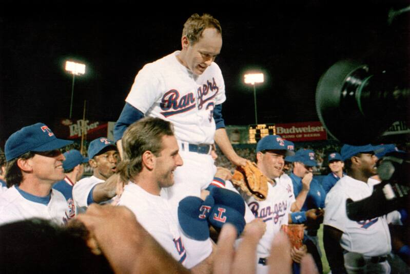 Nolan Ryan after pitching record no-hitter No. 7 at 44 years old