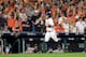 HOUSTON, TX - OCTOBER 20: Jose Altuve #27 of the Houston Astros celebrates after hitting a solo home run against David Robertson #30 of the New York Yankees during the eighth inning in Game Six of the American League Championship Series at Minute Maid Pa