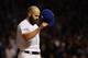 CHICAGO, IL - OCTOBER 18: Jake Arrieta #49 of the Chicago Cubs acknowledges the crowd after being relieved in the seventh inning against the Los Angeles Dodgers during game four of the National League Championship Series at Wrigley Field on October 18, 2