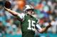 MIAMI GARDENS, FL - OCTOBER 22: Josh McCown #15 of the New York Jets passes during a game against the Miami Dolphins at Hard Rock Stadium on October 22, 2017 in Miami Gardens, Florida. (Photo by Rob Foldy/Getty Images)