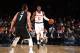 NEW YORK, NY - OCTOBER 3: Frank Ntilikina #11 of the New York Knicks handles the ball against the Brooklyn Nets during the preseason game on October 3, 2017 at Madison Square Garden in New York City, New York. NOTE TO USER: User expressly acknowledges a