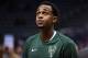 MILWAUKEE, WI - OCTOBER 04: John Henson #31 of the Milwaukee Bucks participates in warmups prior to a preseason game against the Indiana Pacers at the BMO Harris Bradley Center on October 4, 2017 in Milwaukee, Wisconsin. NOTE TO USER: User expressly ack