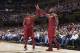 CLEVELAND, OH - OCTOBER 24: Dwyane Wade #9 of the Cleveland Cavaliers and LeBron James #23 of the Cleveland Cavaliers high five during the game against the Chicago Bulls on October 24, 2017 at Quicken Loans Arena in Cleveland, Ohio. NOTE TO USER: User e