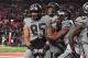 COLUMBUS, OH - OCTOBER 28: Marcus Baugh #85 of the Ohio State Buckeyes celebrates with teammates after catching a 16-yard touchdown pass in the fourth quarter against the Penn State Nittany Lions at Ohio Stadium on October 28, 2017 in Columbus, Ohio. Ohi