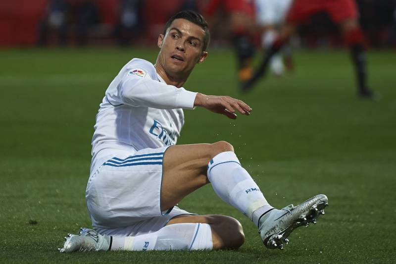 GIRONA, SPAIN - OCTOBER 29:  Cristiano Ronaldo of Real Madrid reacts on the pitch during the La Liga match between Girona and Real Madrid at Municipal de Montilivi Stadium on October 29, 2017 in Girona, Spain.  (Photo by Manuel Queimadelos Alonso/Getty Im