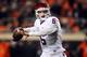 STILLWATER OK, - NOVEMBER 28: Quarterback Baker Mayfield #6 of the Oklahoma Sooners throws a touchdown pass against the Oklahoma State Cowboys on November 28, 2015 at Boone Pickens Stadium in Stillwater, Oklahoma. (Photo by Jackson Laizure/Getty Images)