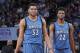 SACRAMENTO, CA - FEBRUARY 27: Karl-Anthony Towns #32 and Andrew Wiggins #22 of the Minnesota Timberwolves look on during the game against the Sacramento Kings on February 27, 2017 at Golden 1 Center in Sacramento, California. NOTE TO USER: User expressly