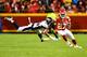 KANSAS CITY, MO - OCTOBER 30: Running back Kareem Hunt #27 of the Kansas City Chiefs avoids the tackle attempt of outside linebacker Shane Ray #56 of the Denver Broncosat Arrowhead Stadium on October 30, 2017 in Kansas City, Missouri. ( Photo by Peter Aik