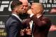 LAS VEGAS, NV - OCTOBER 06: (L-R) Opponents Cody Garbrandt and TJ Dillbadhaw face off during the UFC 217 news conference inside T-Mobile Arena on October 6, 2017 in Las Vegas, Nevada. (Photo by Jeff Bottari/Zuffa LLC/Zuffa LLC via Getty Images)