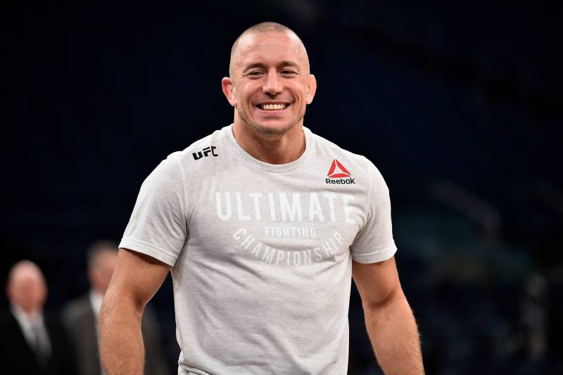 NEW YORK, NY - NOVEMBER 01: Georges St-Pierre of Canada holds an open workout session for fans and media inside Madison Square Garden on November 1, 2017 in New York City. (Photo by Jeff Bottari/Zuffa LLC/Zuffa LLC via Getty Images)