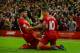 LIVERPOOL, ENGLAND - NOVEMBER 08: Philippe Coutinho of Liverpool (r) celebrates scoring his side's first goal with Emre Can of Liverpool during the Barclays Premier League match between Liverpool and Crystal Palace at Anfield on November 8, 2015 in Liver