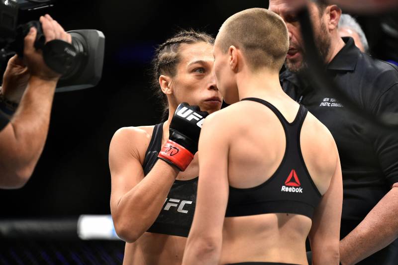 Jedrzejczyk gets in Namajunas' face before the bout.