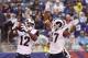 EAST RUTHERFORD, NJ - NOVEMBER 5: Sammy Watkins #12 celebrates with Robert Woods #17 of the Los Angeles Rams after scoring a touchdown against the New York Giants at MetLife Stadium on November 5, 2017 in East Rutherford, New Jersey. (Photo by Rob Carr/Ge