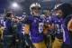 SEATTLE, WA - NOVEMBER 04: Punt returner Dante Pettis #8 of the Washington Huskies is congratulated by teammates after returning a punt for a touchdown against the Oregon Ducks at Husky Stadium on November 4, 2017 in Seattle, Washington. The return for a