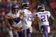 LANDOVER, MD - NOVEMBER 12: Wide receiver Adam Thielen #19 of the Minnesota Vikings celebrates with quarterback Case Keenum #7 of the Minnesota Vikings after scoring a touchdown during the second quarter against the Washington Redskins at FedExField on No
