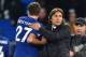 Chelsea's Italian head coach Antonio Conte celebrates on the pitch with Chelsea's Danish defender Andreas Christensen (L) after the English Premier League football match between Chelsea and Manchester United at Stamford Bridge in London on November 5, 201