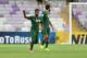 Saudi's midfielder Nawaf Al-Abid (R) celebrates scoring a penalty during the 2018 FIFA World Cup qualifier football match between UAE and Saudi Arabia at the Hazza Bin Zayed Stadium in Al-Ain on August 29, 2017. / AFP PHOTO / GIUSEPPE CACACE (Photo