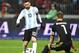 MOSCOW, RUSSIA - NOVEMBER 11: Lionel Messi of Argentina struggles for the ball with Igor Akinfeev of Russia during an international friendly match between Russia and Argentina at Luzhniki Stadium on November 11, 2017 in Moscow, Russia. (Photo by Epsilon/