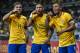 BELO HORIZONTE, BRAZIL - NOVEMBER 10: Philippe Coutinho #11, Neymar #10 and Gabriel Jesus #9 of Brazil celebrates a scored goal against Argentina during a match between Brazil and Argentina as part 2018 FIFA World Cup Russia Qualifier at Mineirao stadium