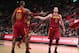 DETROIT, MI - NOVEMBER 20: Kevin Love #0 of the Cleveland Cavaliers celebrates during the second half with LeBron James #23 while playing the Detroit Pistons at Little Caesars Arena on November 20, 2017 in Detroit, Michigan. Cleveland won the game 116-88.