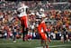 PITTSBURGH, PA - NOVEMBER 24: Ahmmon Richards #82 of the Miami Hurricanes celebrate his first half touchdown pass against the Pittsburgh Panthers on November 24, 2017 at Heinz Field in Pittsburgh, Pennsylvania. (Photo by Justin K. Aller/Getty Images)