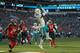 MIAMI GARDENS, FL - NOVEMBER 19: Jarvis Landry #14 of the Miami Dolphins catches the ball for a touchdown during the first quarter against the Tampa Bay Buccaneers at Hard Rock Stadium on November 19, 2017 in Miami Gardens, Florida. (Photo by Mike Ehrma