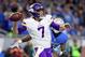 DETROIT, MI - NOVEMBER 23: Field Marshal Case Keenum # 7 of the Minnesota Vikings looks down to pbad the ball to the Detroit Lions during the second half at Ford Field on November 23, 2017 in Detroit, Michigan. (Photo by Gregory Shamus / Getty Images