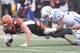 CINCINNATI, OH - OCTOBER 29: Tyler Kroft # 81 of Cincinnati Bengals runs the football upfield against Jon Bostic # 57 of the Indianapolis Colts during his match at the stadium Paul Brown on October 29, 2017 in Cincinnati, Ohio. The Bengals defeated the C