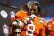 CHARLOTTE, NC - DECEMBER 02: Deon Cain #8 of the Clemson Tigers reacts to seeing the trophy after the ACC Football Championship at Bank of America Stadium on December 2, 2017 in Charlotte, North Carolina. (Photo by Streeter Lecka/Getty Images)